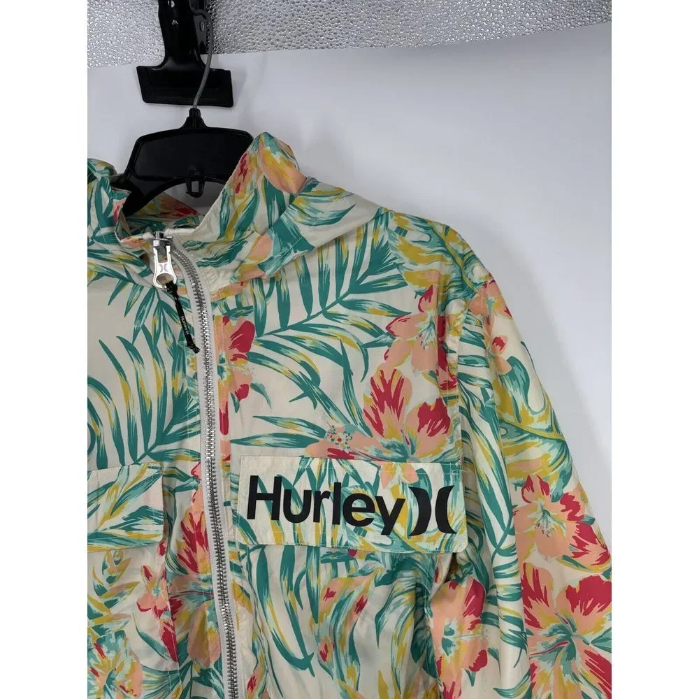 Hurley Jacket Floral Colorful Windbreaker Full Zip Hood Running Surfing Large - Picture 4 of 5